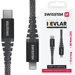 SWISSTEN Czarny wytrzymały Kabel USB-C - Lightning 60W 3A 1,5m do iPhone