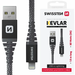 SWISSTEN Czarny wytrzymały Kabel USB - Lightning 60W 3A 1,5m do iPhone