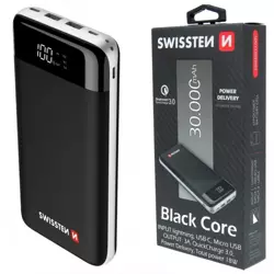 SWISSTEN Powerbank Quick Charge 3.0 LCD 30000 mAh BLACK CORE