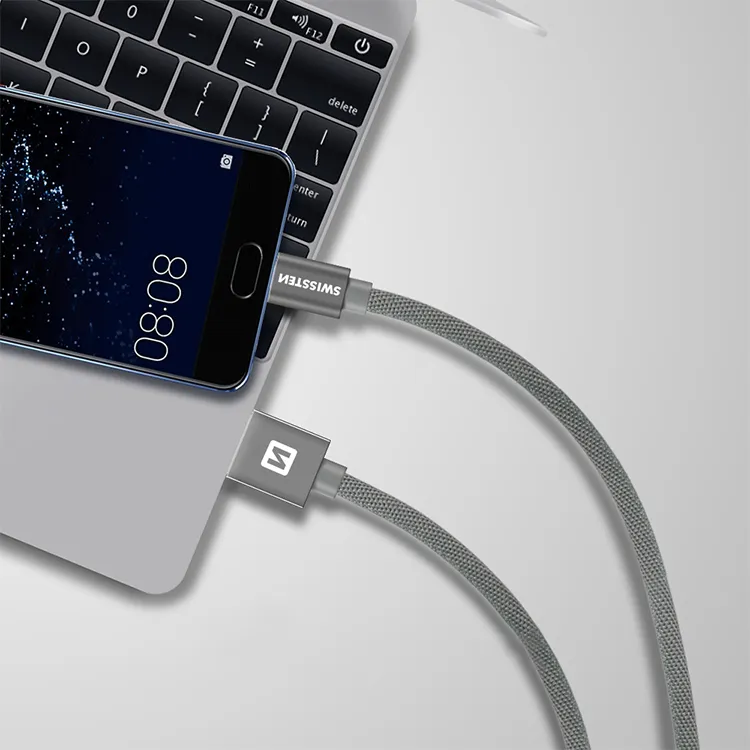 Câble Swissten textile USB / USB-C 3m, Noir
