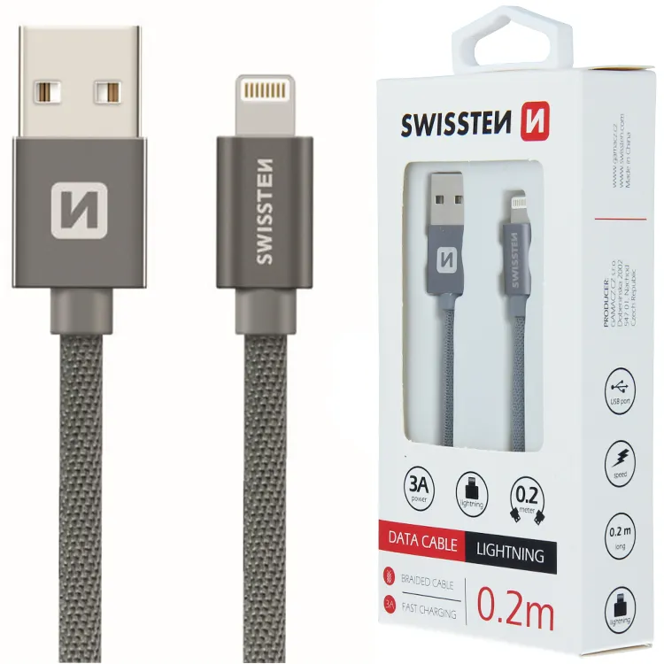 ⚡ SWISSTEN Szary Kabel USB- Lightning 3A do iPhone ⚡ Sklep Cyfra.eu ⚡
