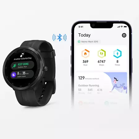 70mai Czarny Smartwatch Zegarek sportowy Maimo Watch R GPS + Granatowy wymienny pasek