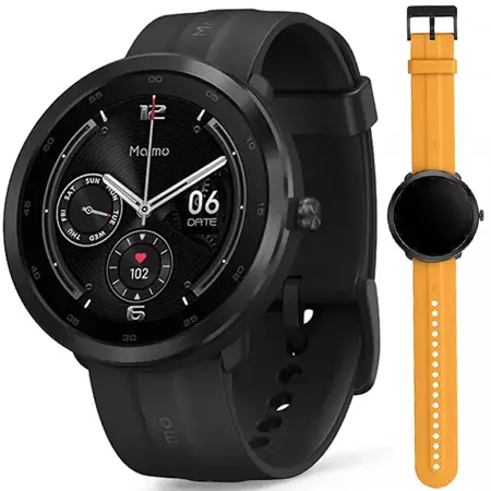 70mai Czarny Smartwatch Zegarek sportowy Maimo Watch R GPS + Pomarańczowy wymienny pasek + folia ochronna