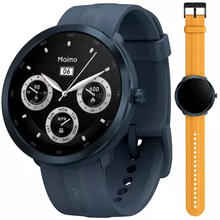 70mai Niebieski Smartwatch Zegarek sportowy Maimo Watch R GPS + Pomarańczowy wymienny pasek + folia ochronna