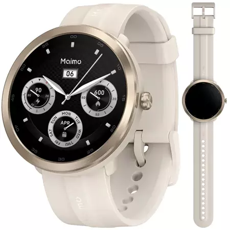 70mai Złoty Smartwatch Zegarek sportowy Maimo Watch R GPS + Beżowy wymienny pasek + folia ochronna
