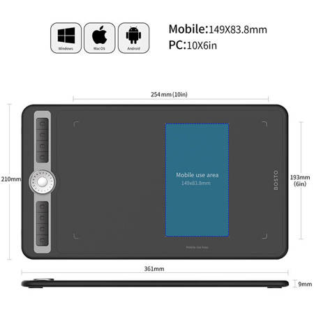 Bosto Tablet graficzny T1060 z piórem 5080LPI + świąteczne opakowanie