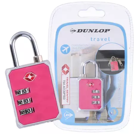 Dunlop Różowa Kłódka TSA z szyfrem zabezpieczająca bagaż