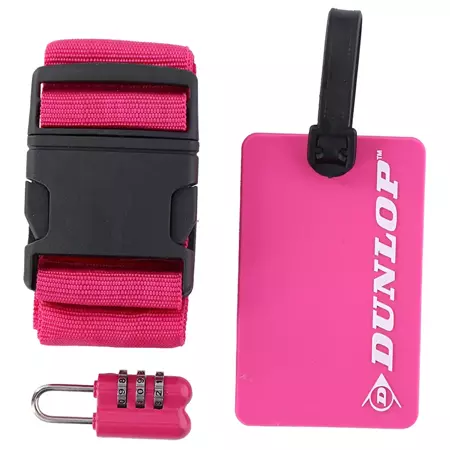 Dunlop Różowy Zestaw zabezpieczający do bagażu 3w1 Pas/Kłódka/ID