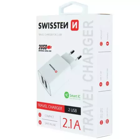 SWISSTEN Biała Ładowarka sieciowa 2xUSB 2,1A