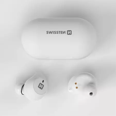 SWISSTEN Białe Słuchawki bezprzewodowe z mikrofonem STONEBUDS 