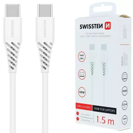SWISSTEN Biały Kabel USB-C - USB-C 100W 1,5m