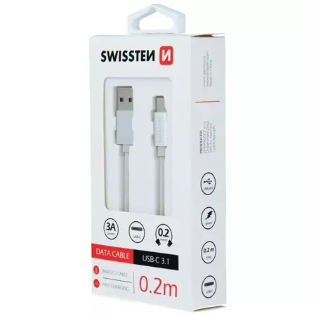 SWISSTEN Biały Kabel USB - USB-C 0,2m 3A