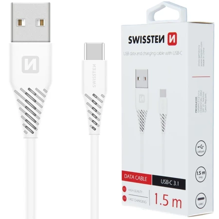 SWISSTEN Biały Kabel USB - USB-C 1,5m 7mm