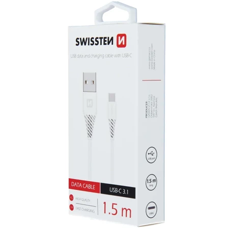 SWISSTEN Biały Kabel USB - USB-C 1,5m 7mm