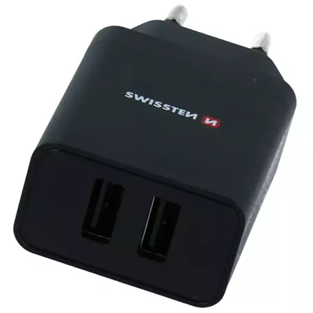 SWISSTEN Czarna Ładowarka sieciowa 2xUSB 2,1A