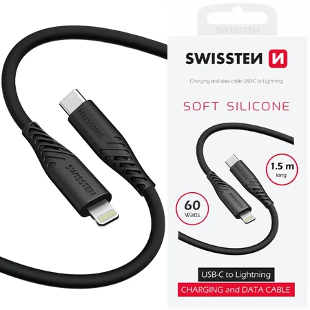 SWISSTEN Czarny Kabel USB-C - Lightning 1,5m 60W do iPhone