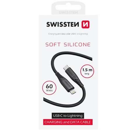 SWISSTEN Czarny Kabel USB-C - Lightning 1,5m 60W do iPhone