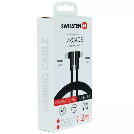 SWISSTEN Czarny Kabel USB-C - USB-C 1,2m Arcade