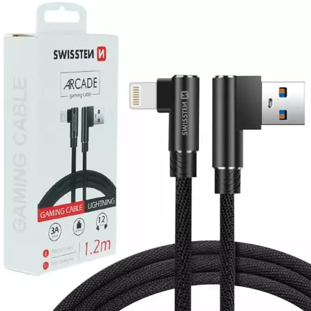 SWISSTEN Czarny Kabel USB - Lightning 1,2m 3A do iPhone Arcade
