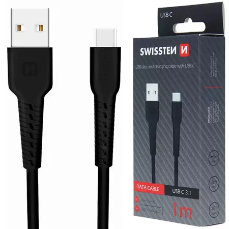 SWISSTEN Czarny Kabel USB - USB-C 2A 1m