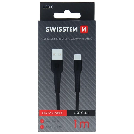 SWISSTEN Czarny Kabel USB - USB-C 2A 1m