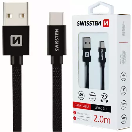 SWISSTEN Czarny Kabel USB - USB-C 2m 3A