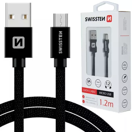 SWISSTEN Czarny Kabel USB - micro USB 1,2m 3A