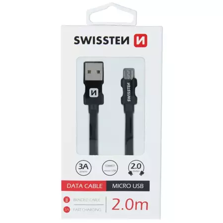 SWISSTEN Czarny Kabel USB - micro USB 2m 3A