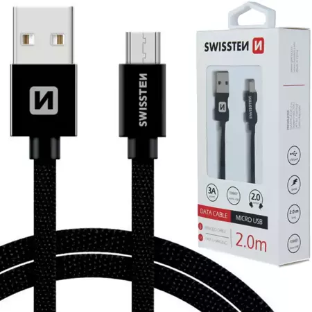 SWISSTEN Czarny Kabel USB - micro USB 2m 3A