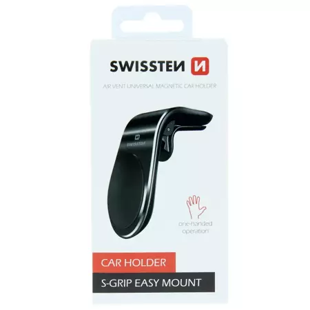 SWISSTEN Czarny Magnetyczny Uchwyt samochodowy do kratki nawiewu S-Grip Easy Mount