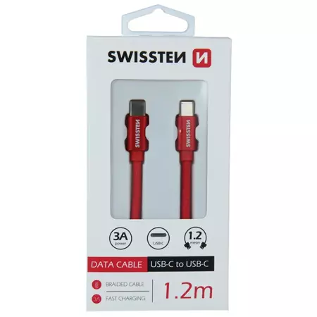 SWISSTEN Czerwony Kabel USB-C - USB-C 3A 1,2m