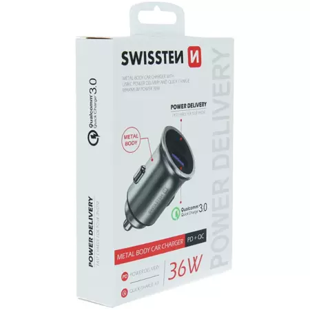 SWISSTEN Ładowarka samochodowa 1xUSB 1xUSB-C 2,4A 36W 