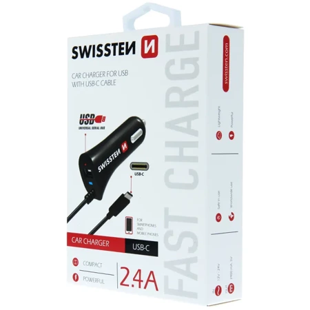 SWISSTEN Ładowarka samochodowa USB z kablem USB-C 2,4A