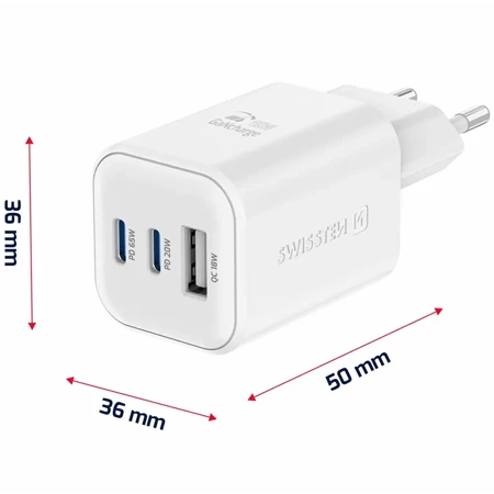 SWISSTEN Ładowarka sieciowa 2xUSB-C 1xUSB-A 65W GaN Charge