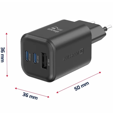 SWISSTEN Ładowarka sieciowa 2xUSB-C 1xUSB-A 65W GaN Charge