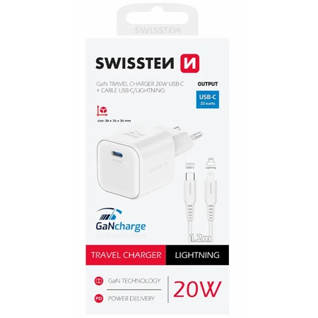 SWISSTEN Ładowarka sieciowa USB-C 20 W + kabel USB-C/Lightning