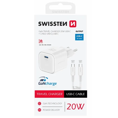 SWISSTEN Ładowarka sieciowa USB-C 20 W + kabel USB-C/USB-C