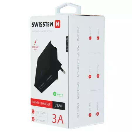 SWISSTEN Ładowarka sieciowa podróżna 2xUSB 3A