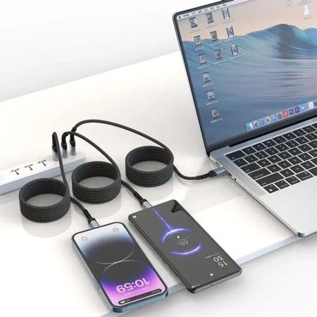 SWISSTEN Samozwijający się Kabel USB-C - Lightning w oplocie 1 m