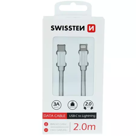 SWISSTEN Srebrny Kabel USB-C - Lightning 2m 3A do iPhone
