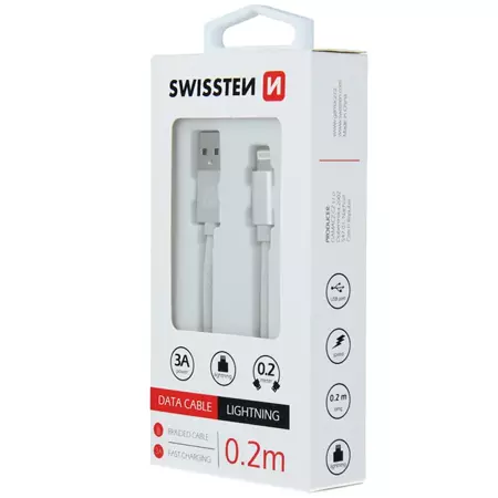 SWISSTEN Srebrny Kabel USB- Lightning 0,2m 3A do iPhone