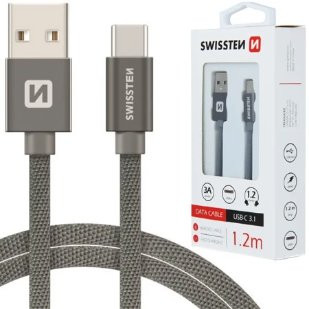 SWISSTEN Szary Kabel USB - USB-C 1,2m 3A